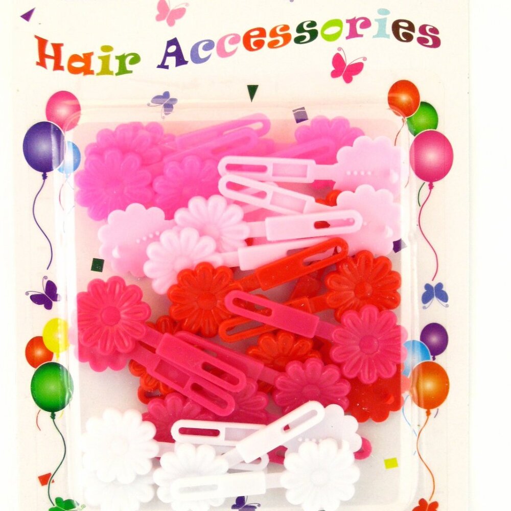 EDEN SMALL FLOWER HAIR BARRETTES -  PINK, RED & WHITE - 28 PCS. (59345)